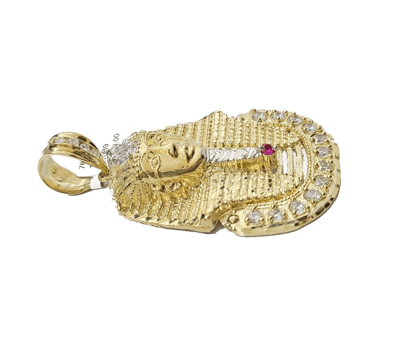 10k Gold Pharaoh Head Charm Rope Chain Necklace 8mm 28'' Set & Pendant 10kt REAL - GoldenlinQ